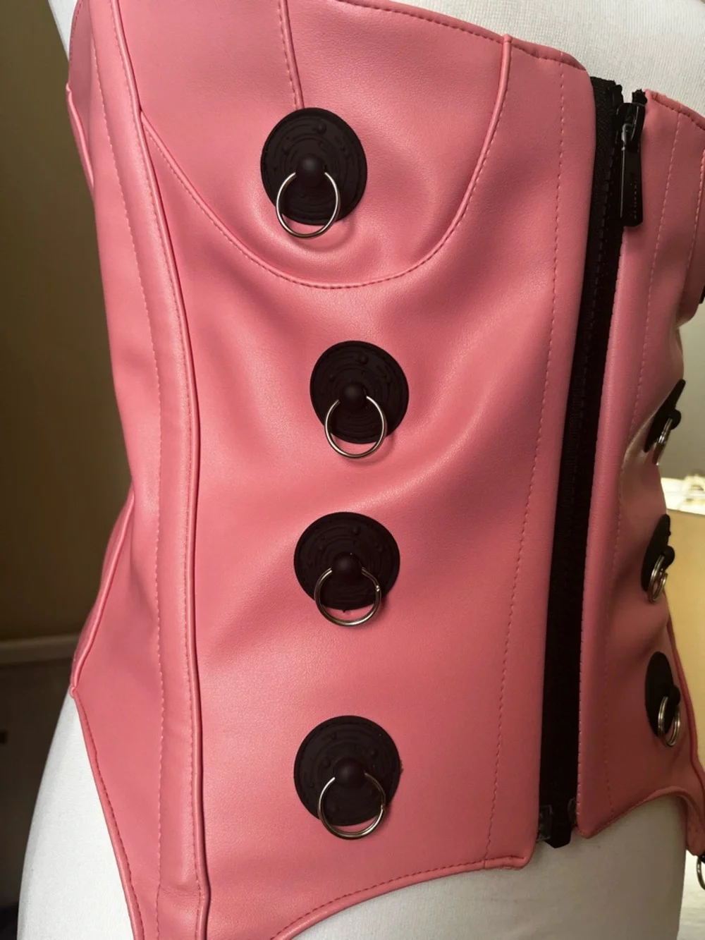 Namila Pink Faux Leather Corset Top with Button Accents - Picture 5 of 7